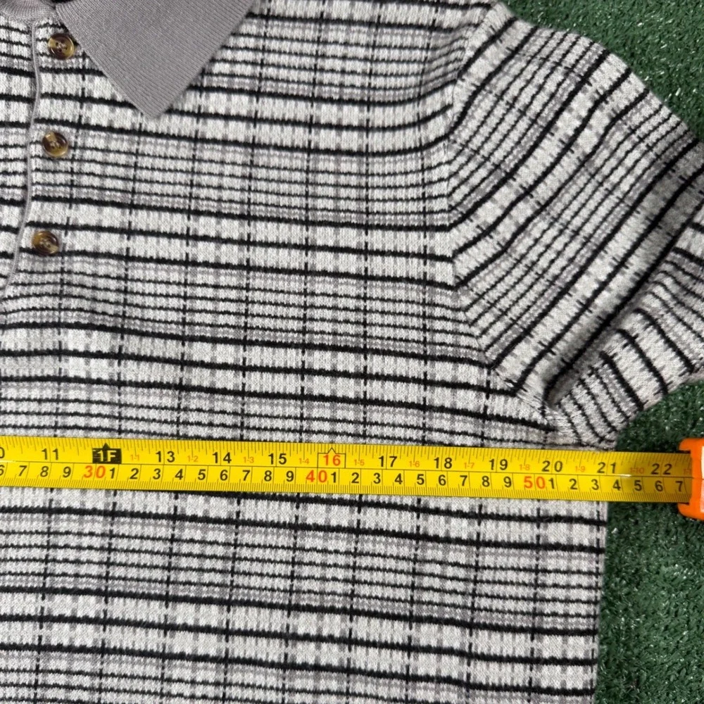 Ethan Pierce Polo Sweater Mens Medium Grey Good Long Sleeve Grid Knit